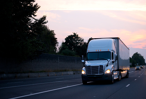 Dry van truck on highway